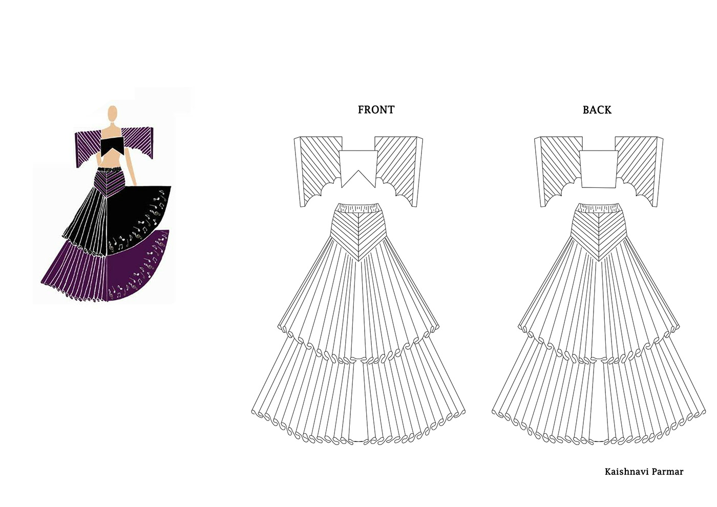 fashion illustration womendesign mirror flow graduation collection DANCEMUSIC TECHPACK DESIGN
