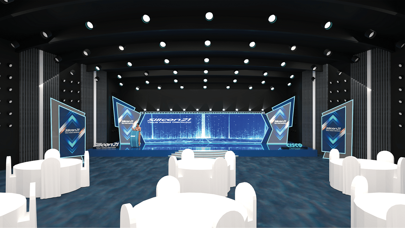 Event marketing   cisco Technology Stand gate Stage Render 3D vray