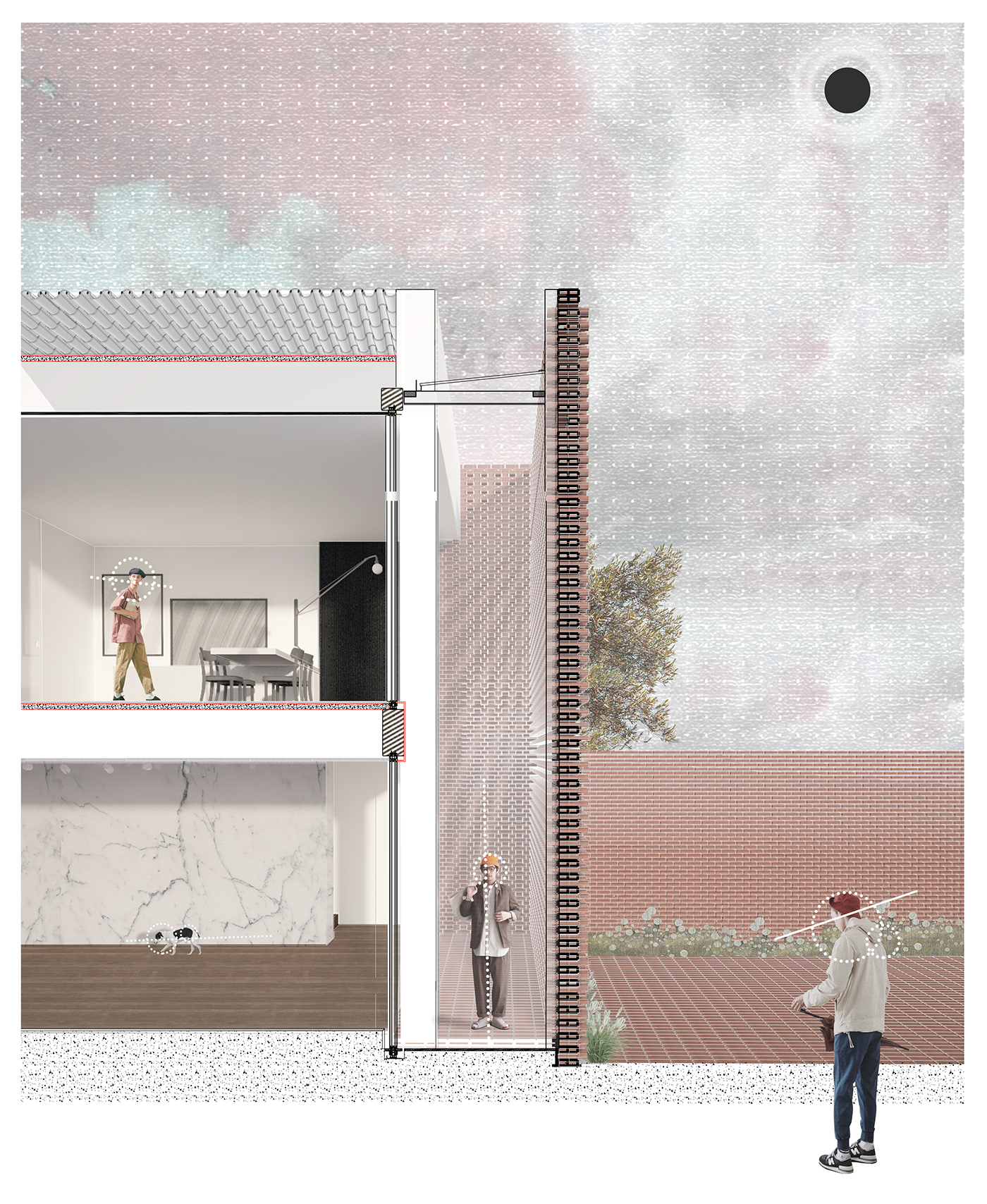 architecture art bricks collage Cuts design ILLUSTRATION  perspectives Plan Render