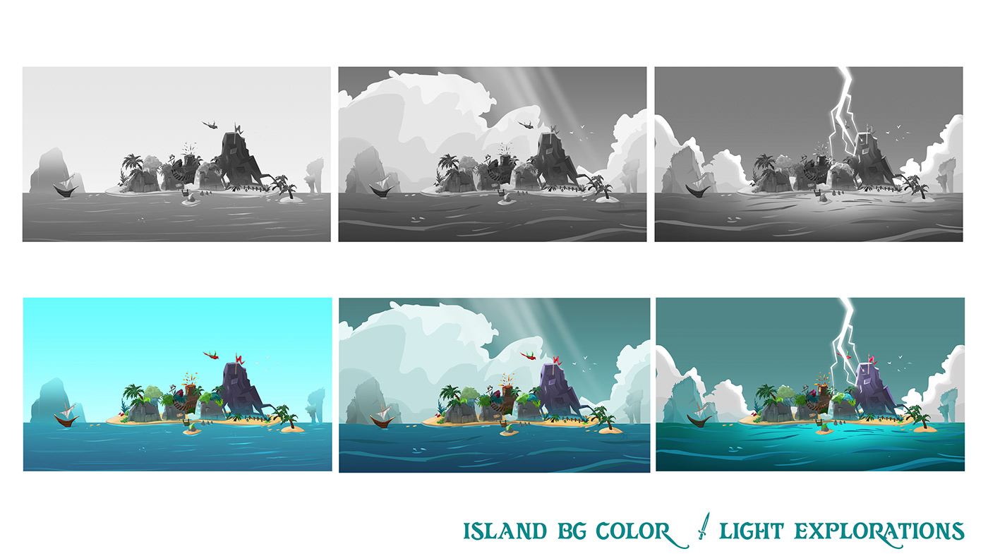 2D Digital Art  Game Art ILLUSTRATION  Isometric kraken mini island tropical island Visual Development