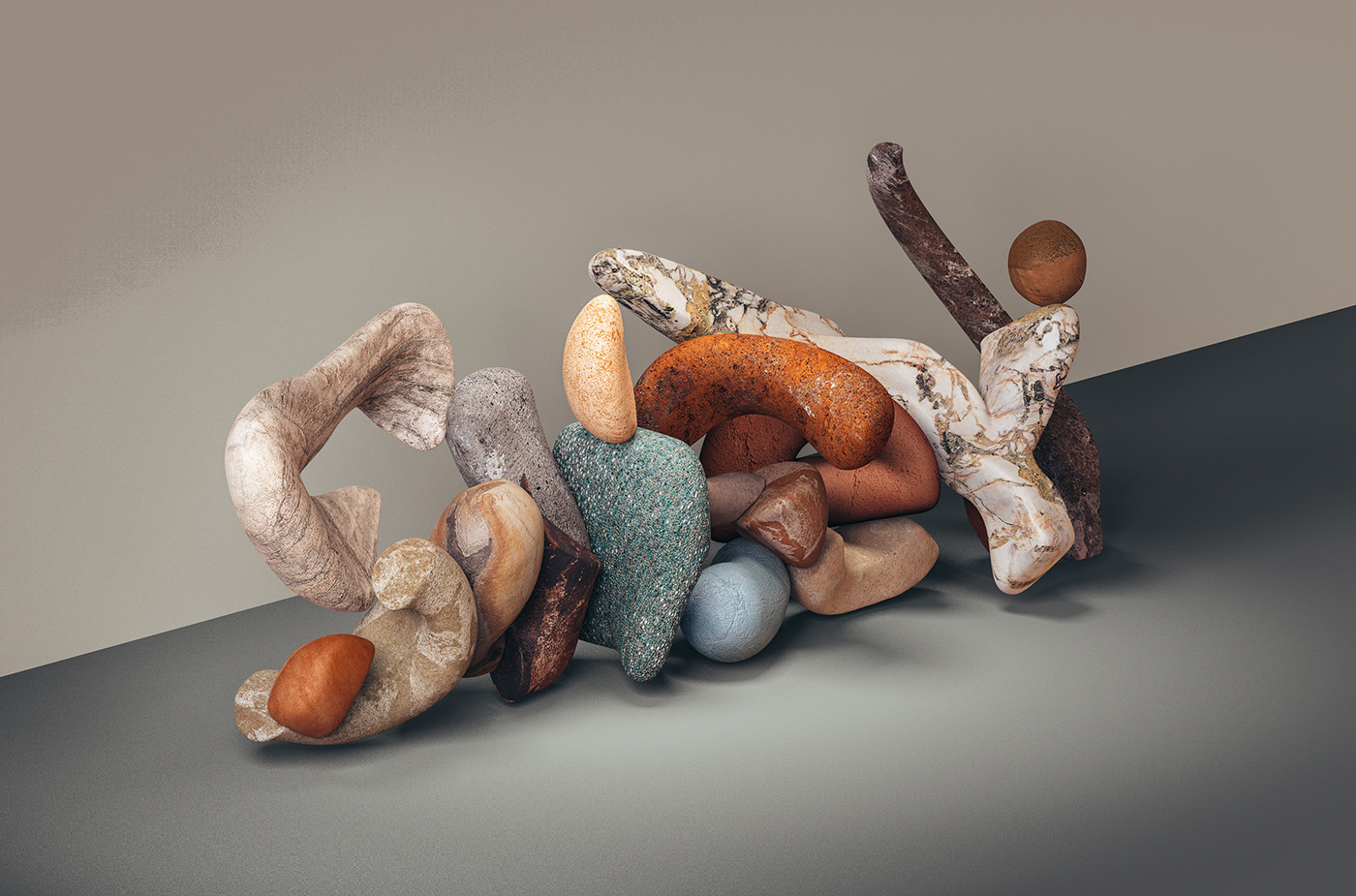 stones art contemporary textures Nature japan CGI 3D ILLUSTRATION  design