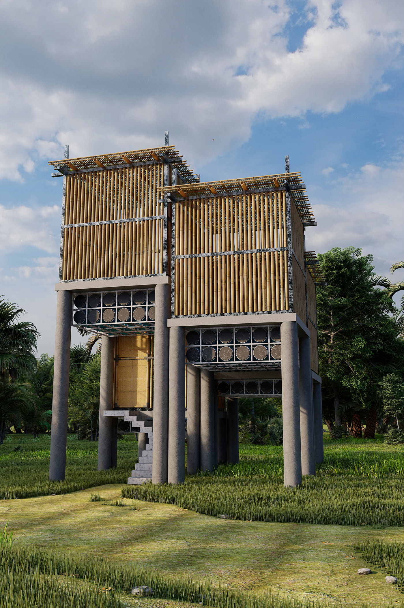 architecture bamboo architecture disater Floodproof house lowcost sutainable
