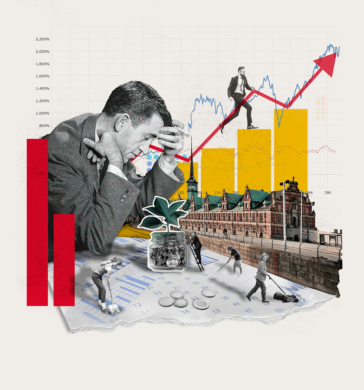 Børsen business collage collage illustration finance ILLUSTRATION  stocks trading Web Design  Website