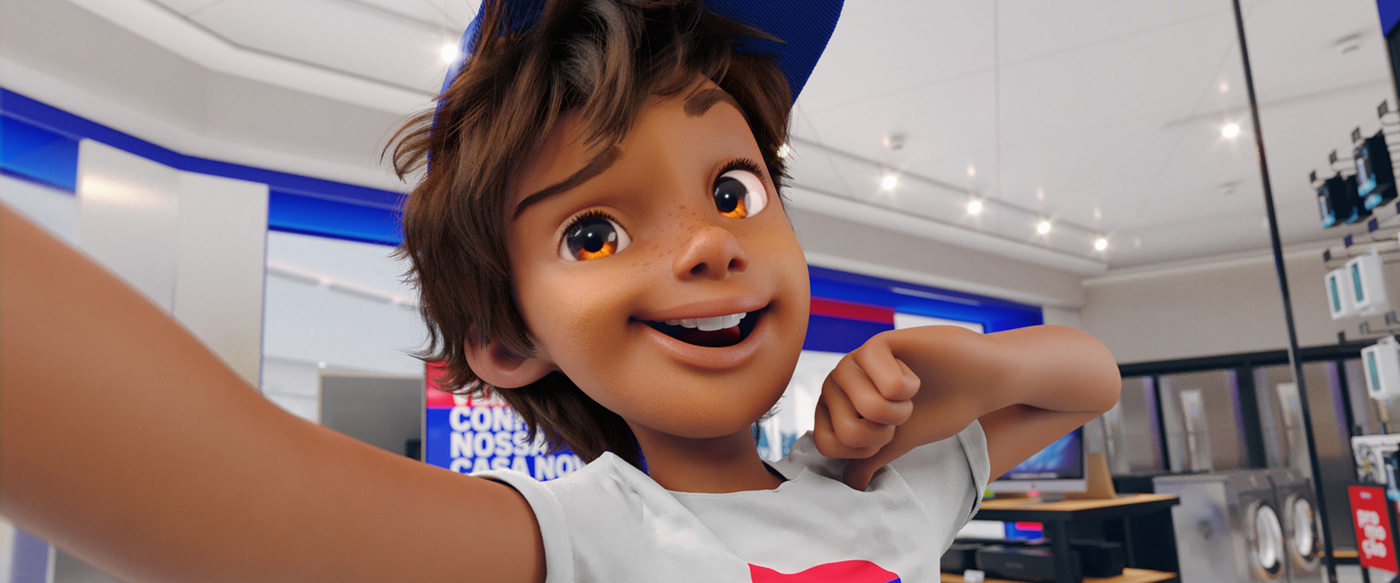3D animation  branding  casasbahia CGI Character characterdesign Mascot Miagui motion