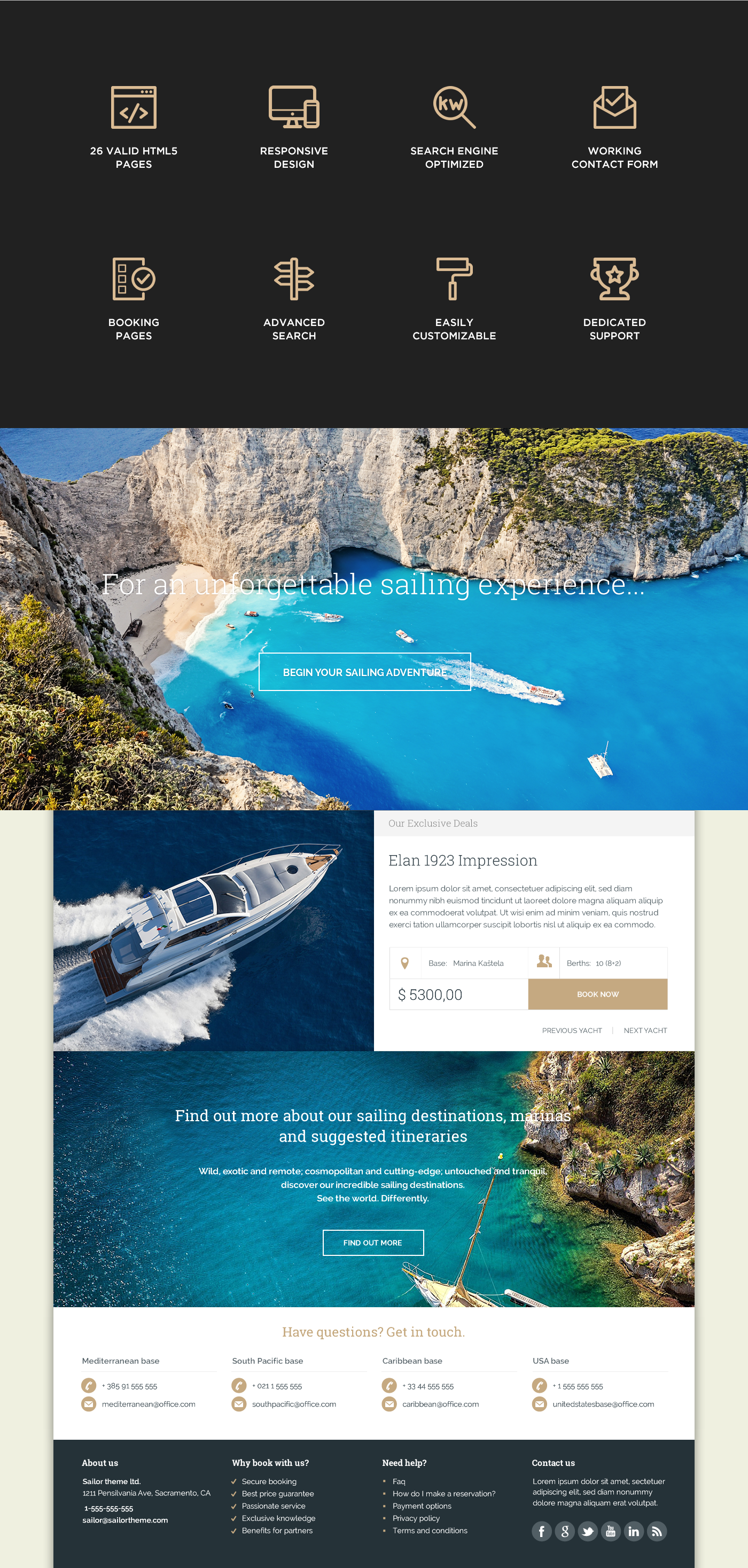 Theme template wordpress psd Web design yacht charter Booking sailing Travel