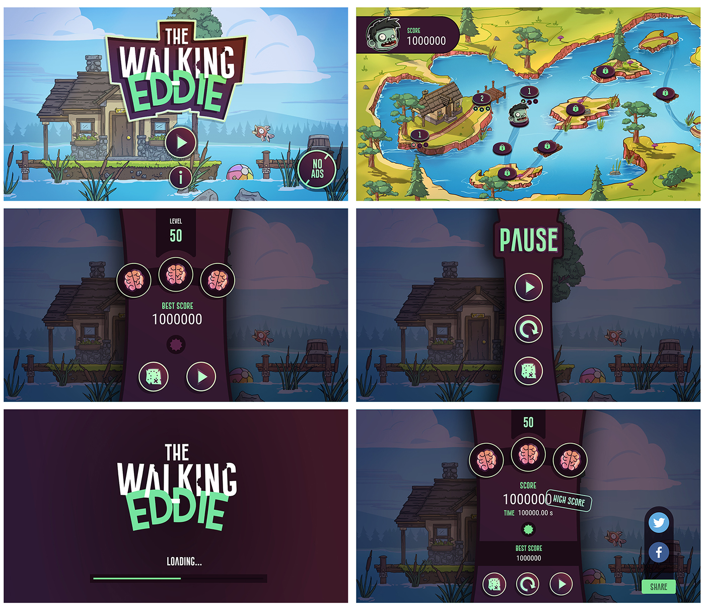 video game mobile game Game Art animation  Assets design game design  zombie Made in Unity purple cute