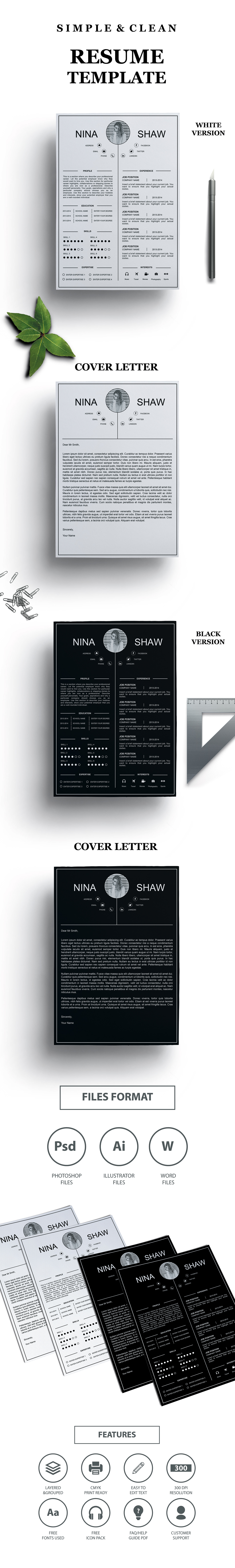 Resume cover letter design modern sophiticated simple clean photoshop Illustrator
