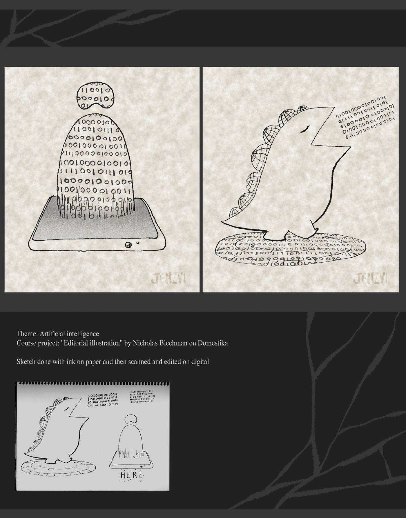 digital Dinossaur Editorial Illustration illustração ilustration ink TRADITIONAL ART