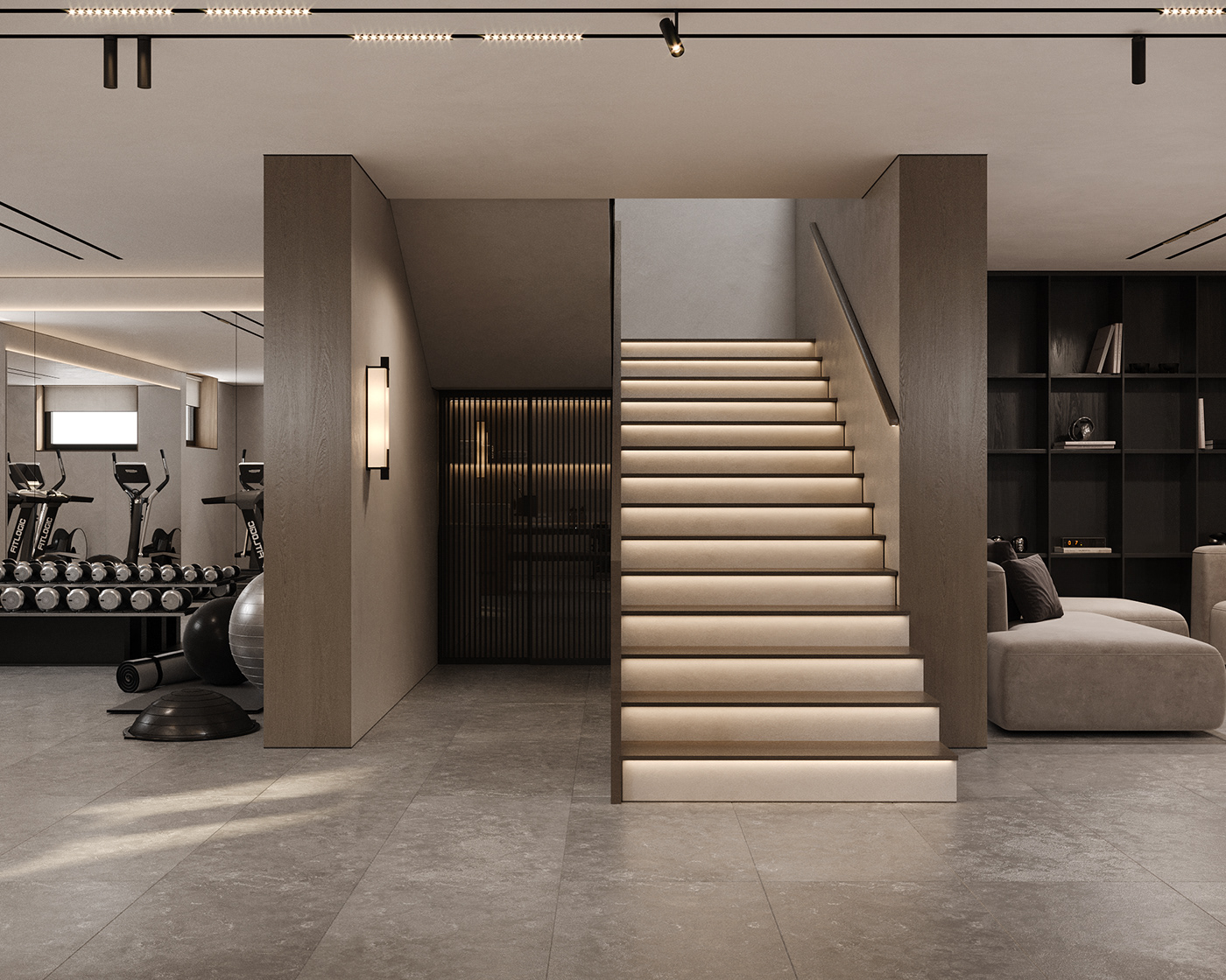 Render architecture visualization interior design  archviz modern gym sport living room design