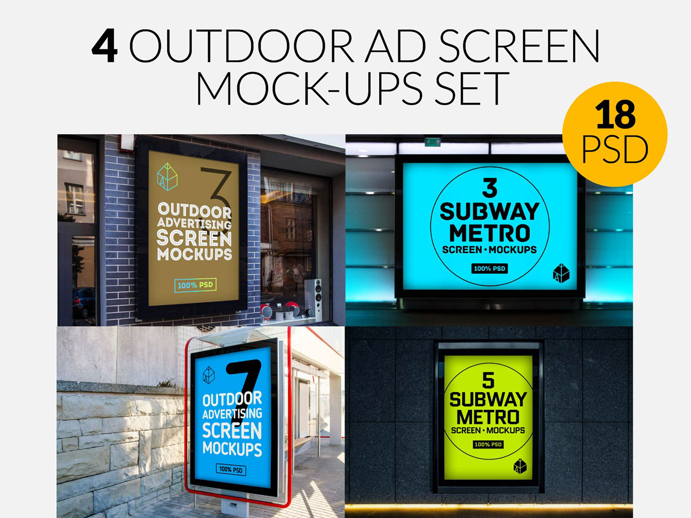 Mockup mock-up screen metro subway STATION modern poster Display advertisement set bundle