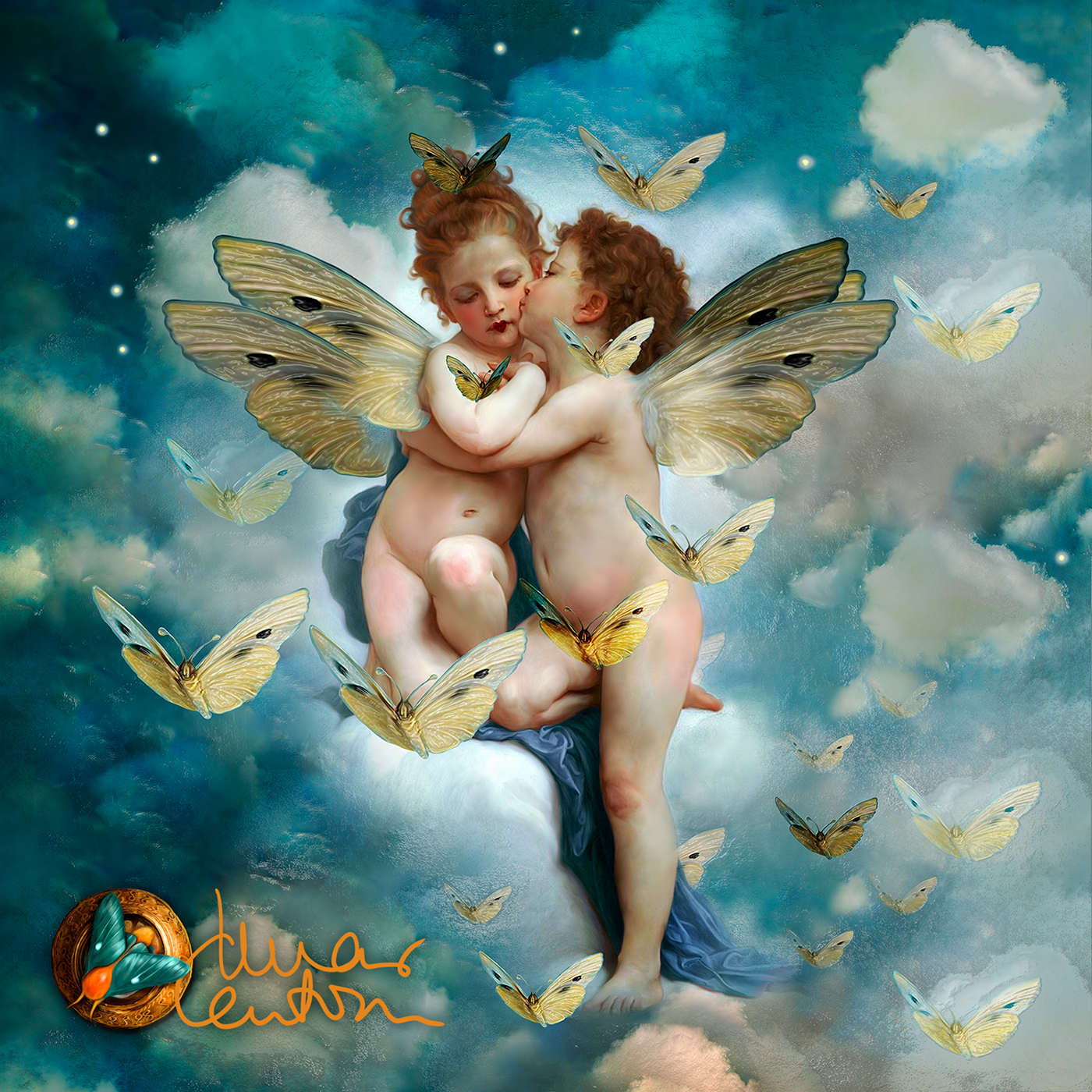 angels Lovers valentine'day butterfly heaven celestial blue children vintage inspiration