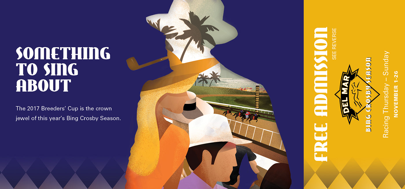 del mar Horse racing Advertising  branding  Bing Crosby Silhouette ILLUSTRATION 