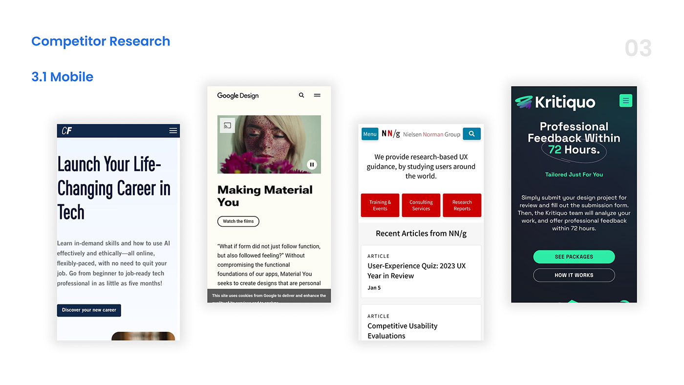 research project UI/UX ui design ux Mobile app Figma landing page typography   Competitor Analysis color theory