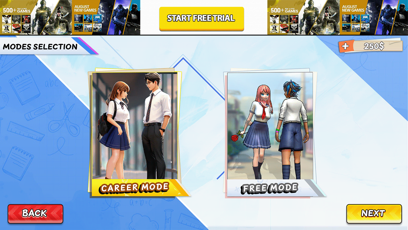 anime game UI/UX user interface UX design simulation 3dgame mobilegame hypercasual