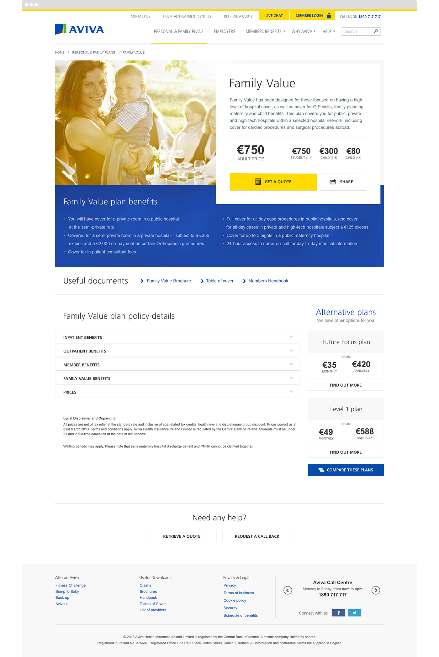 healthcare plans Website homepage yellow blue aviva