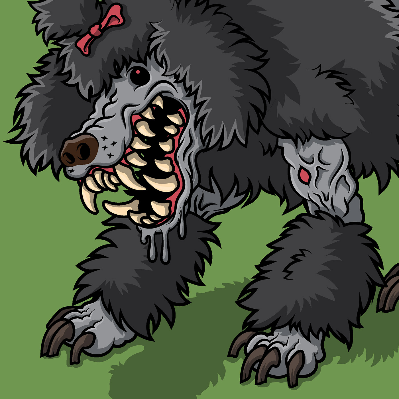 Poodle dogs horror vector art parasite animals vector dark art monster creature