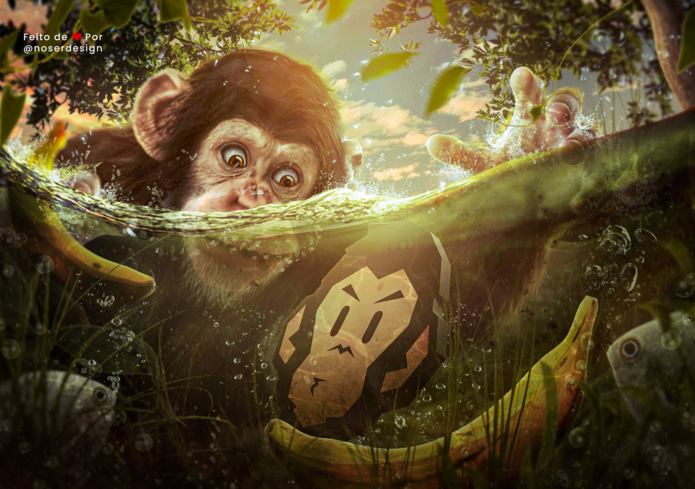 aquatic Macaco Manipulação de imagem manipulation monkey photoshop social media Social media post splash water