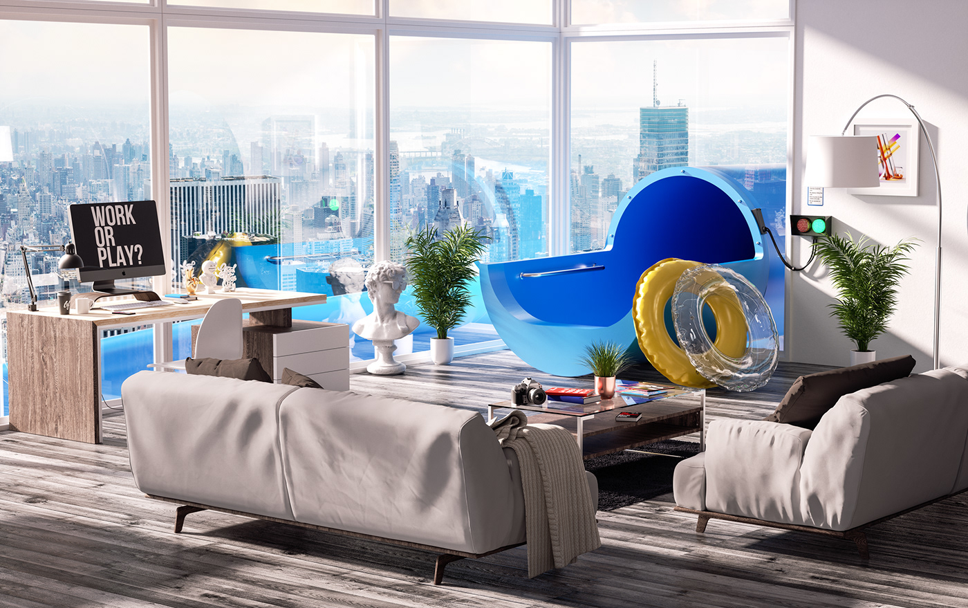 CG CGI 3D Interior apartment New York photorealistic visual art water