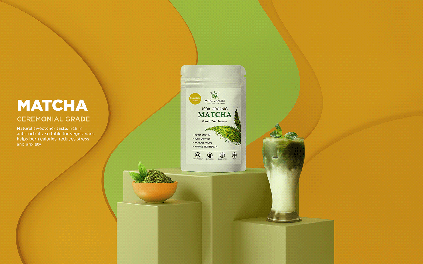 3D Advertising  c4d healty matcha natural Packaging Photography  Photoshoot direction superfood