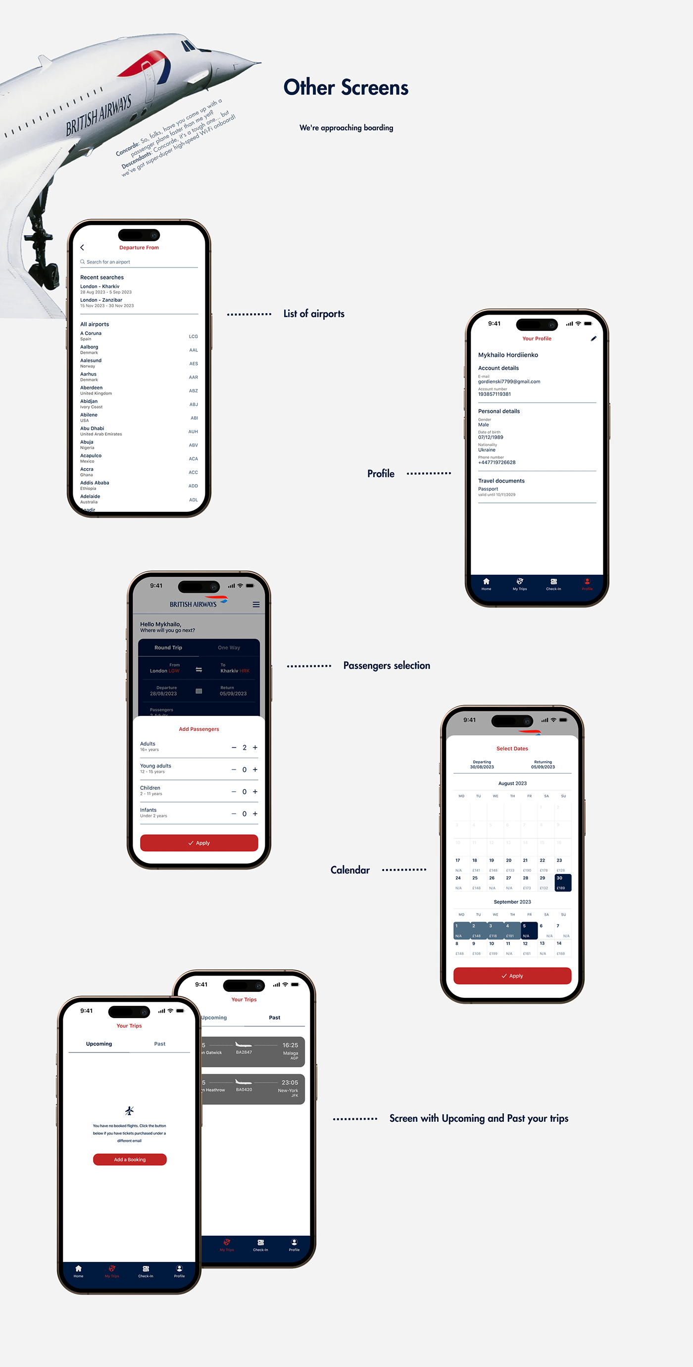 Mobile app ui ux Web Design  Airways mobile app design redesign UI/UX app design mobile British Airways