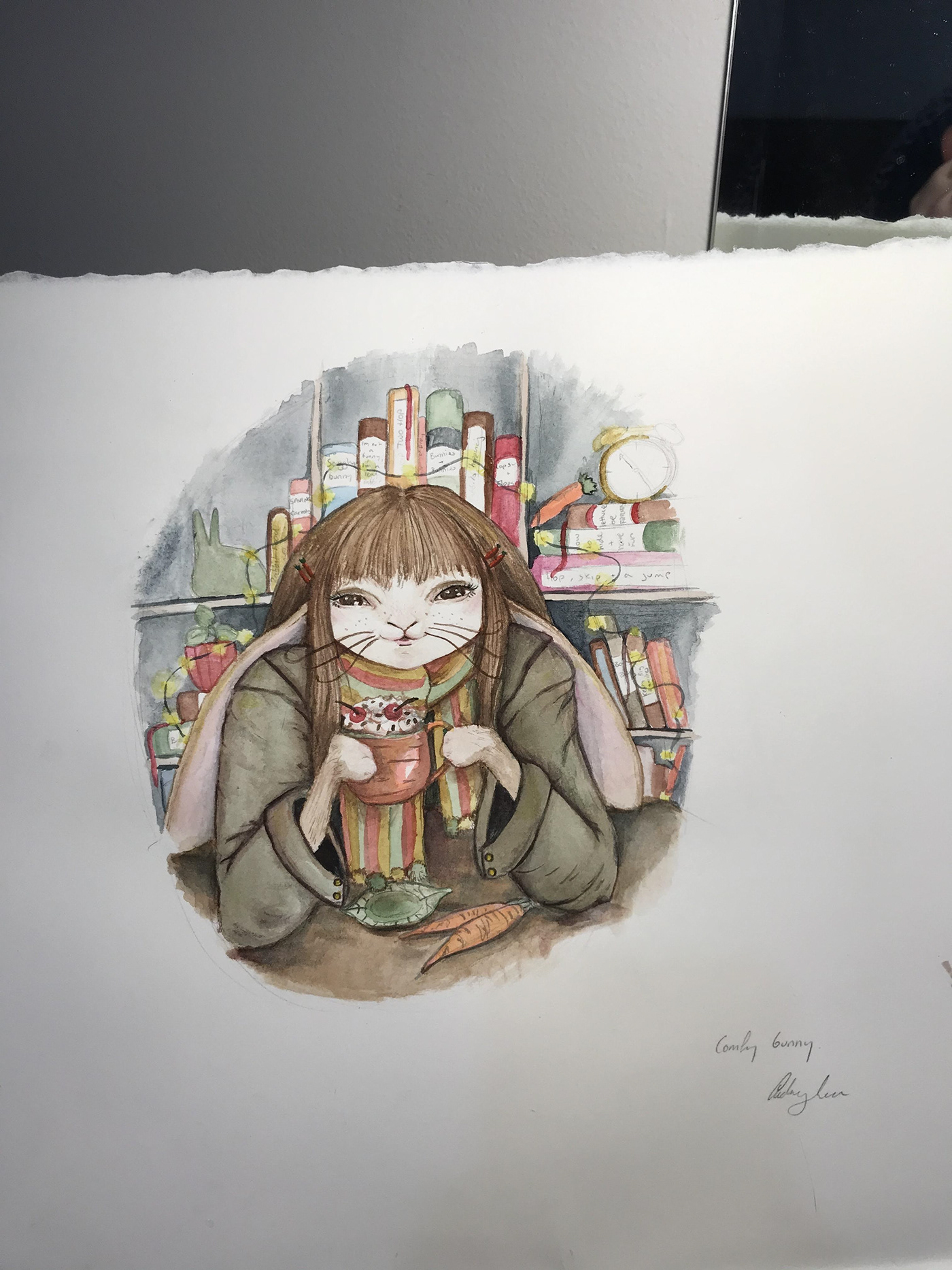 anthro Anthropology books Bookstore bunny bunny rabbit cute girl hare ILLUSTRATION  painting   rabbit tea watercolor