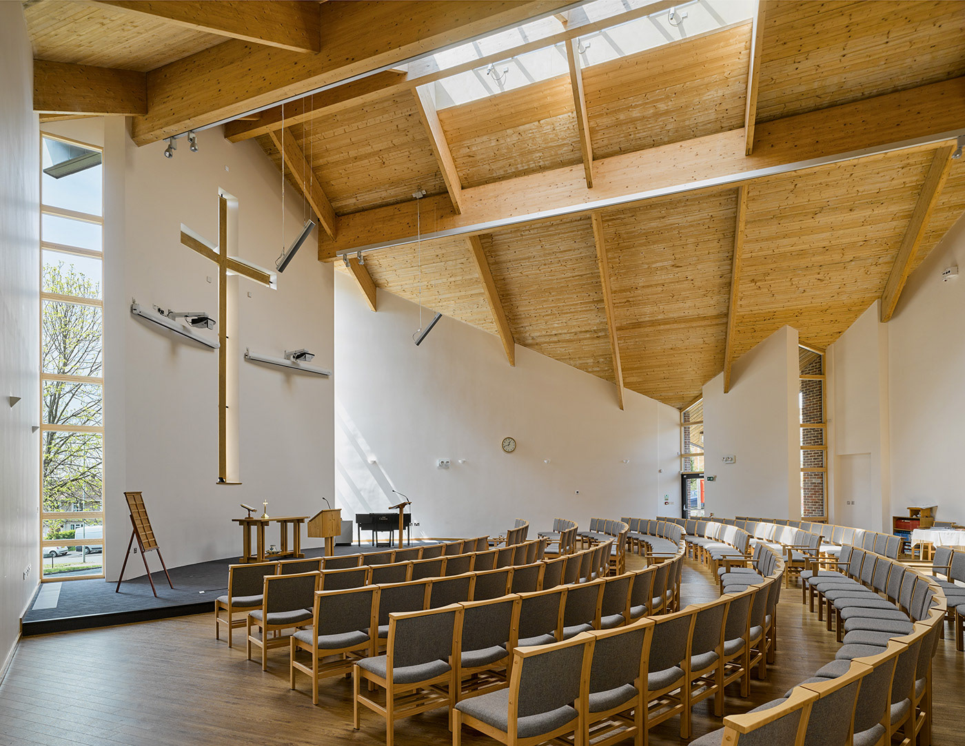 Pitched roof church TIMBER Vault brick oak Flint hertfordshire roof light Weal-Architects