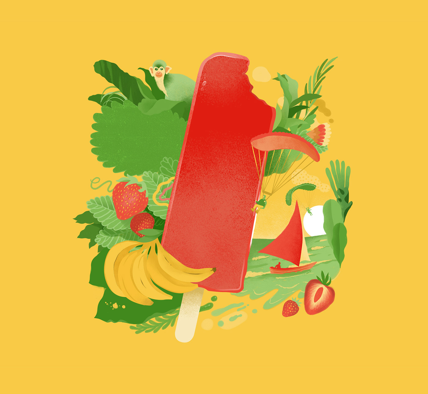 ILLUSTRATION  animation  jungle ice-cream loops gif branding  Tropical Fruit