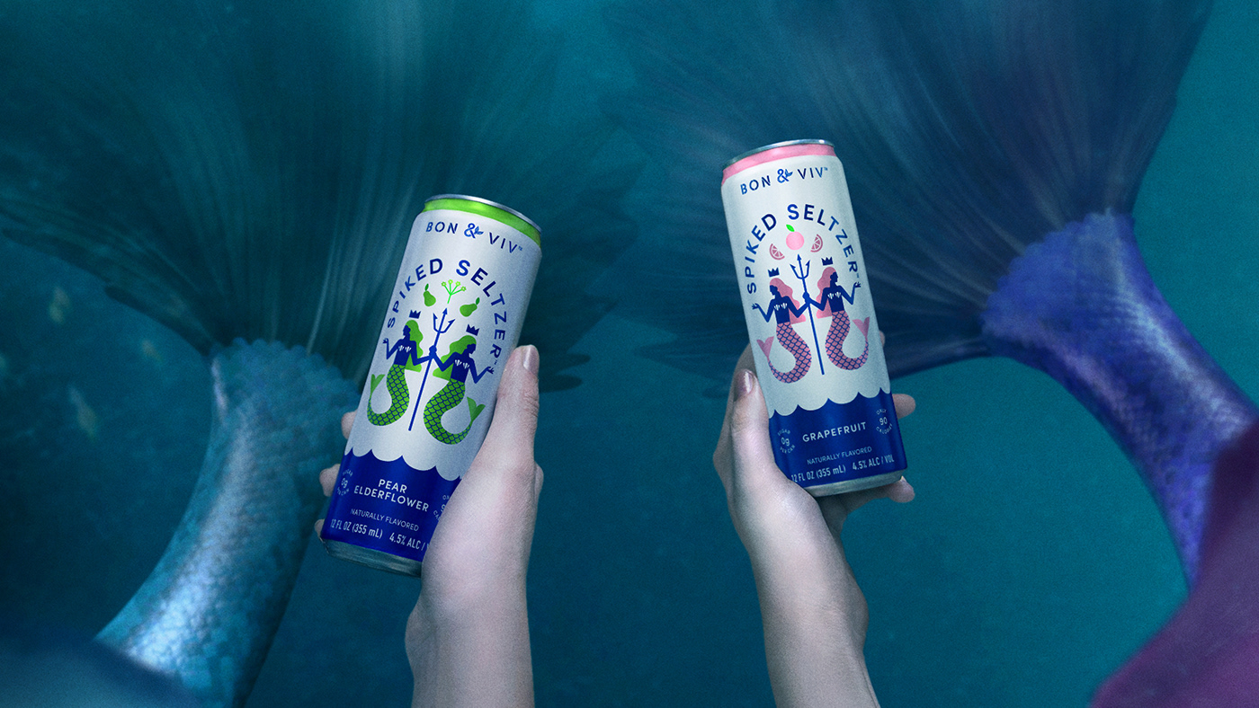 alchohol beverage bon & viv mermaids nautical Packaging Seltzer spiked seltzer underwater branding 