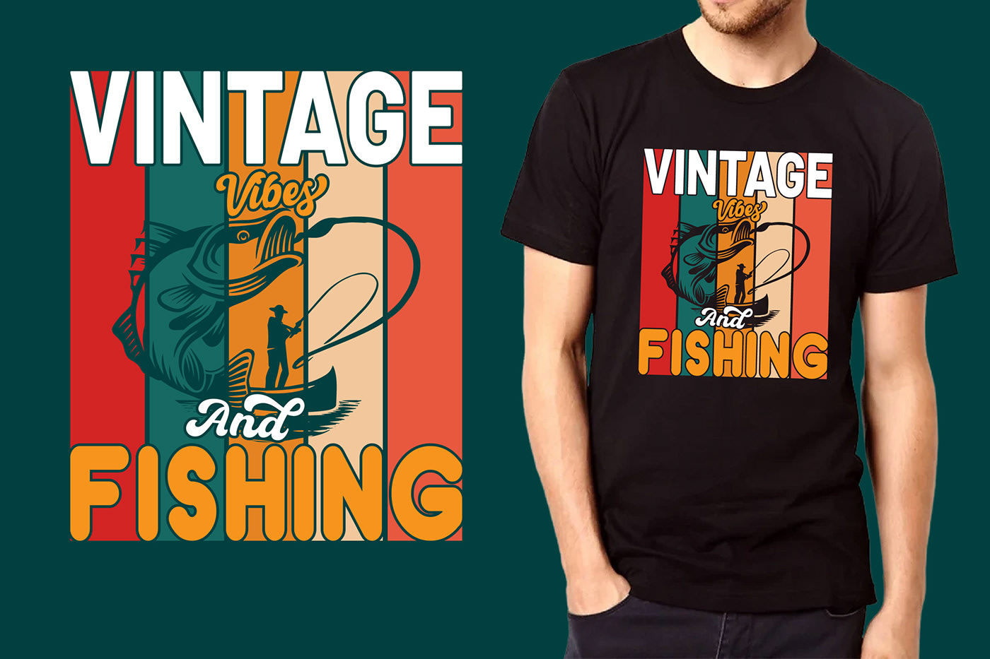 fishing Fisherman t-shirt trendy Retro fishing boat design T Shirt Clothing fishing pole
