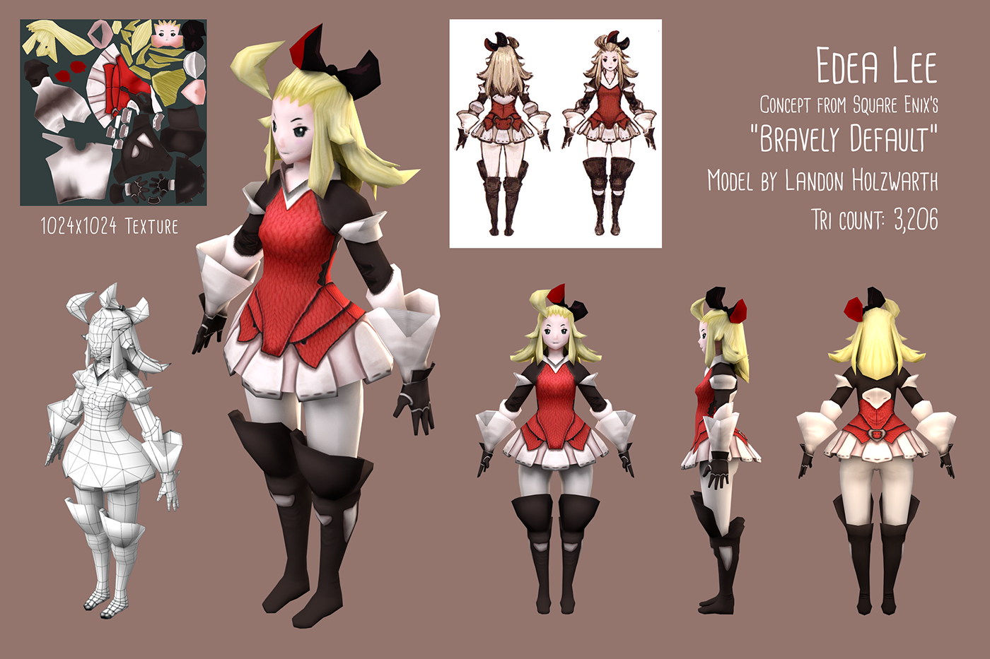 Model and texture of Edea Lee from Bravely Default | Behance