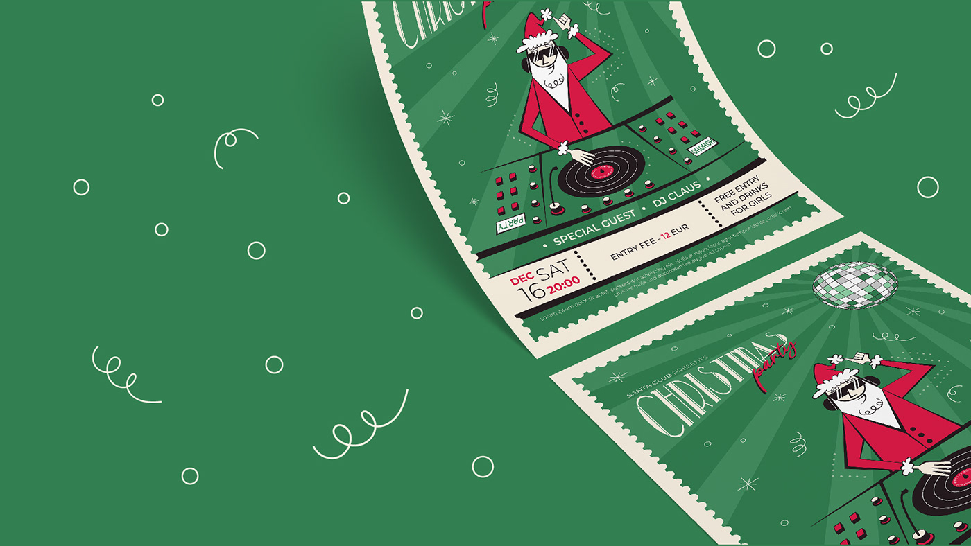 Invitation party Event club flyer Graphic Designer adobe illustrator new year Christmas vector