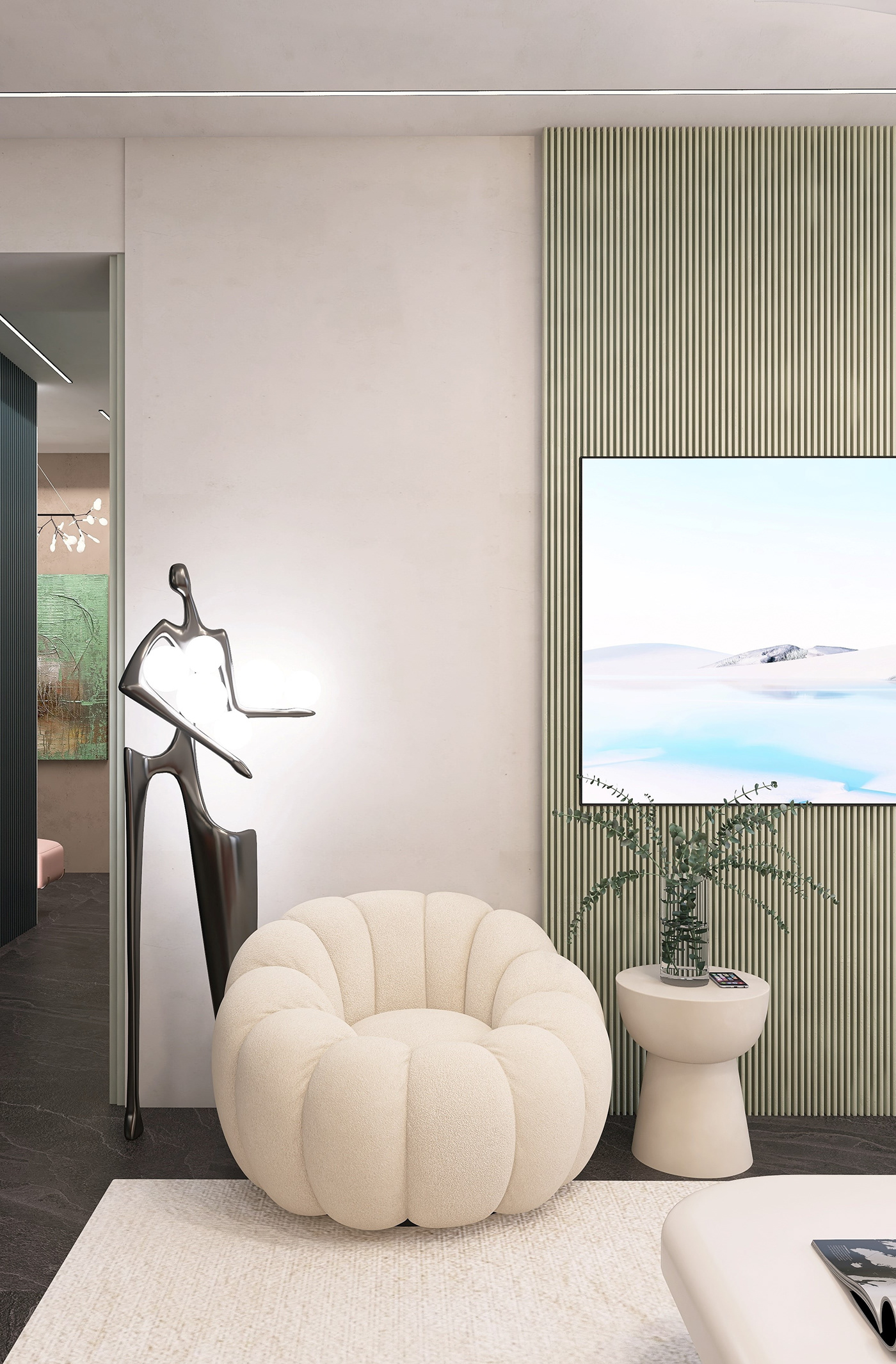 design designer living room kitchen modern visualization 3D swivel chair soho house