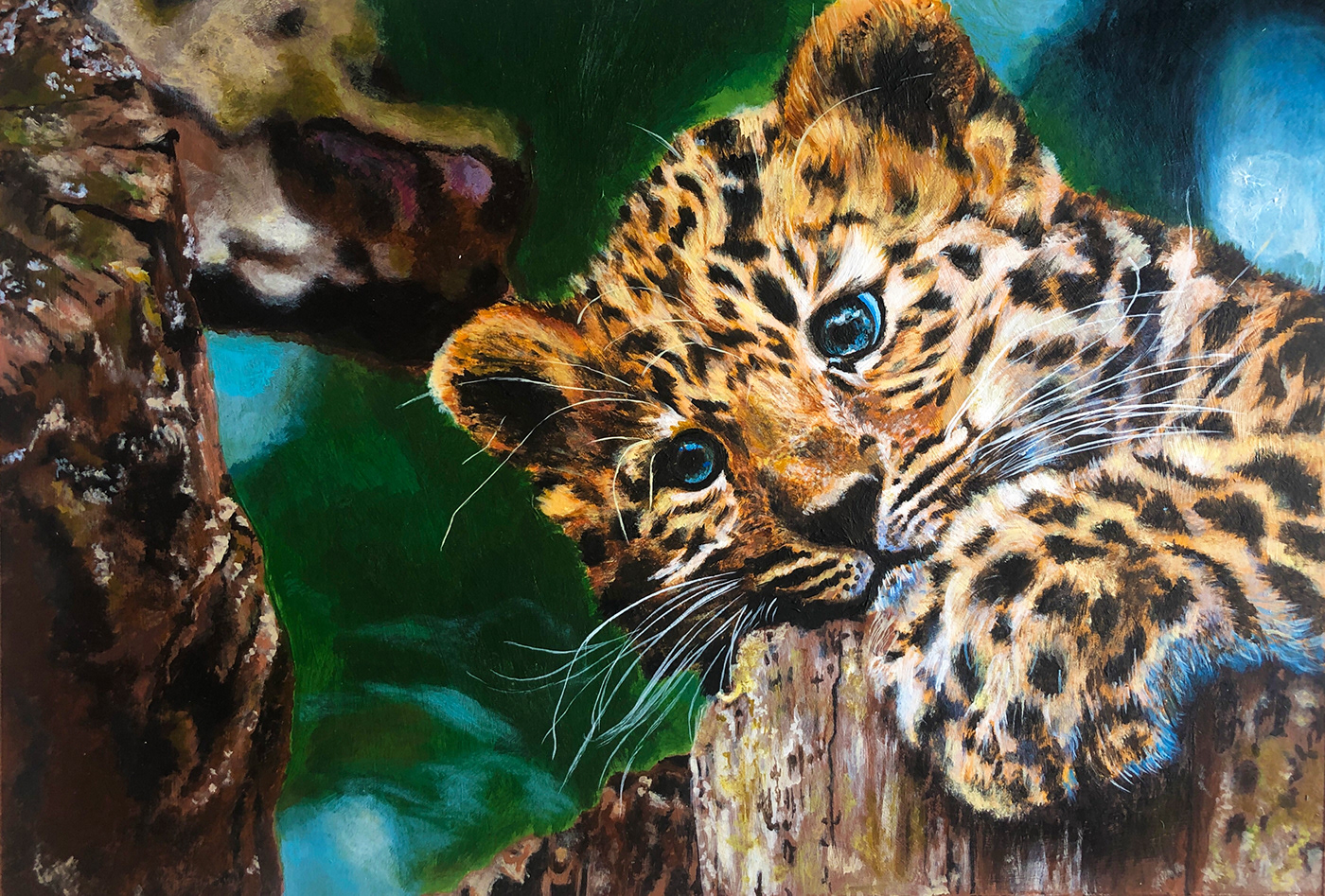 acrylics animal painting cub illutration leopard traditional painting