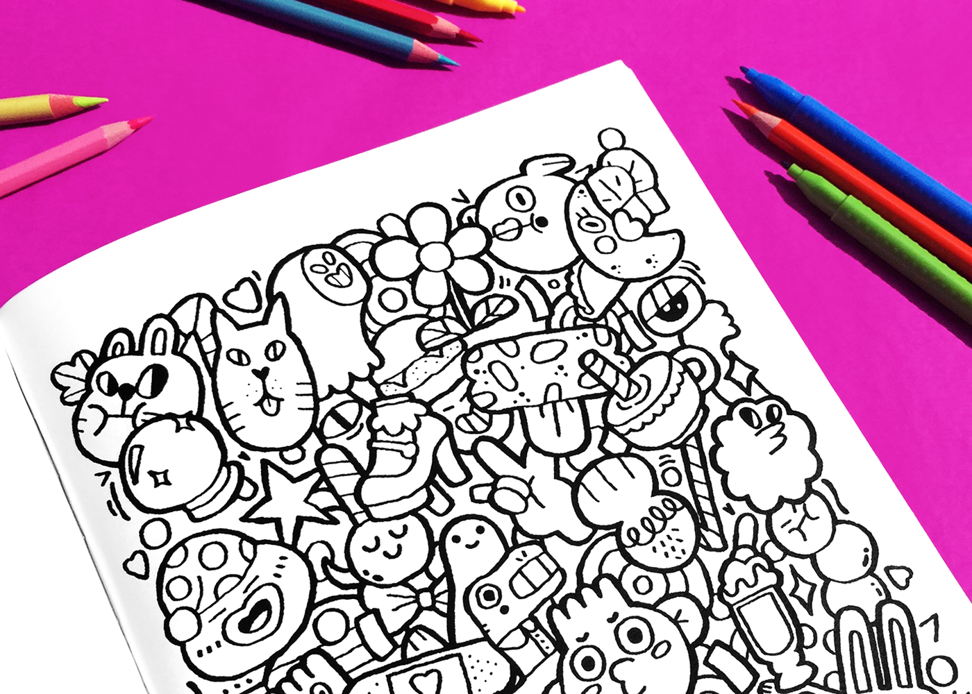 coloring book doodle libro para colorear kawaii cute pastel neon