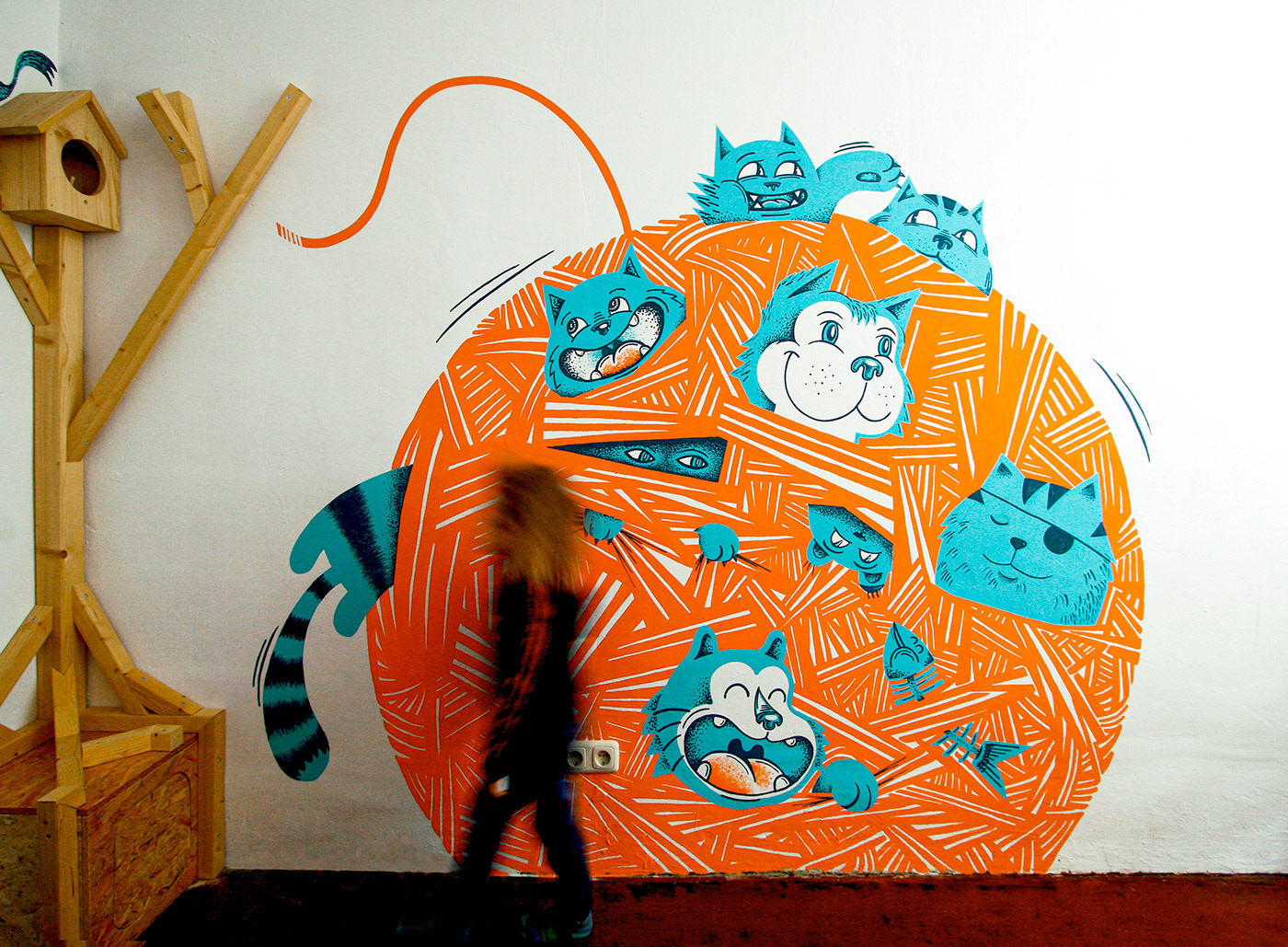 walldesign ILLUSTRATION  wallart wallpainting painting   cats interieur handdrawn Mural