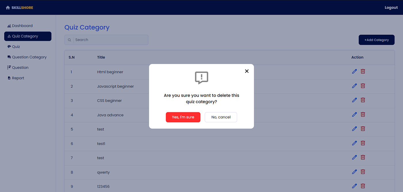 quiz app Admin dashboard ui design