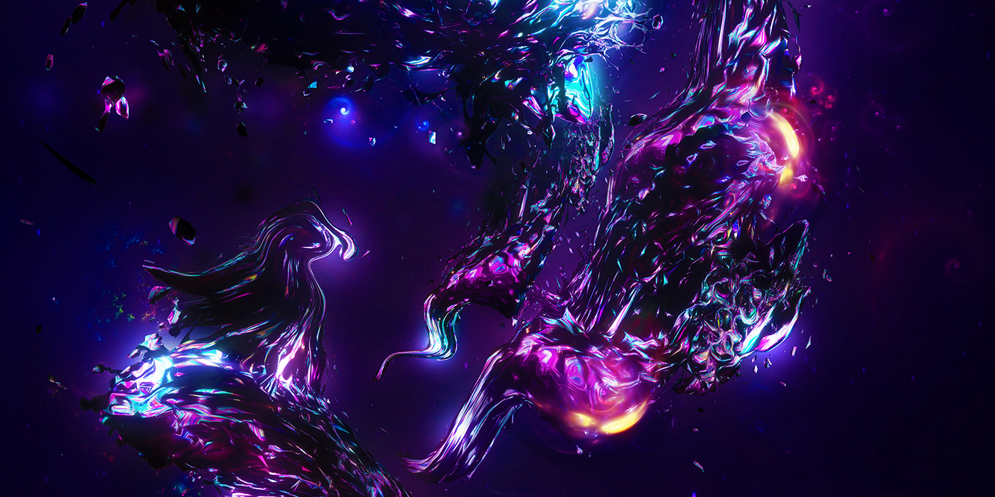 Space  abstract nebula 3D weird rainbow glow octane cinema4d meteor