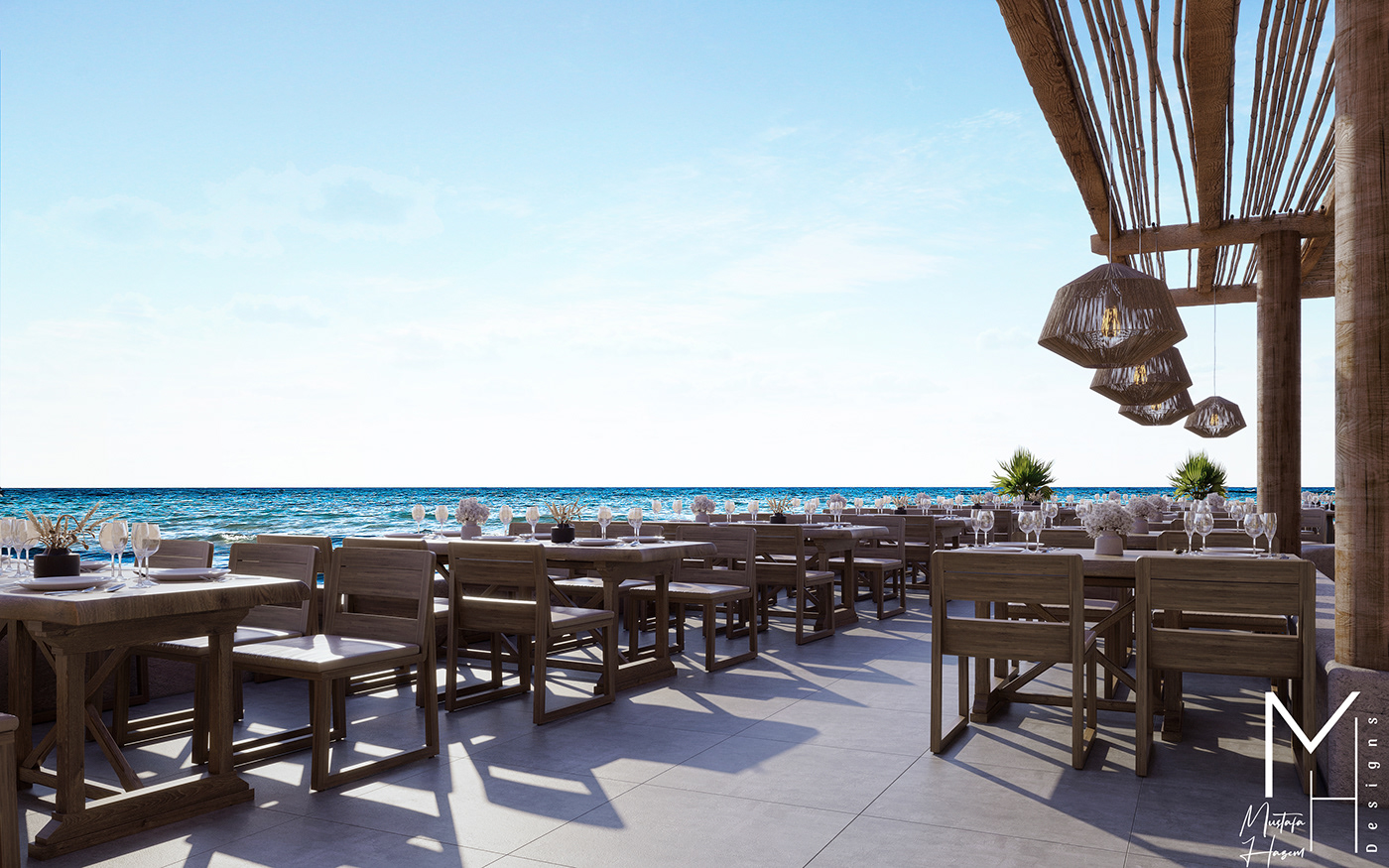 beach restaurant Interior design boho nordic Nature interior design  visualization exterior
