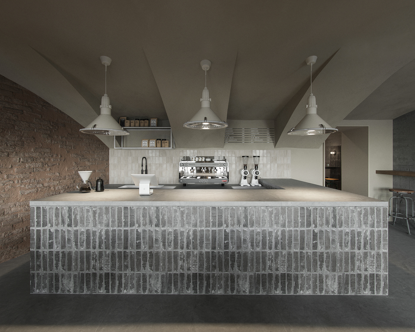 3ds max architecture brick cofee coffee shop concept designe interior small Small Business Tiny