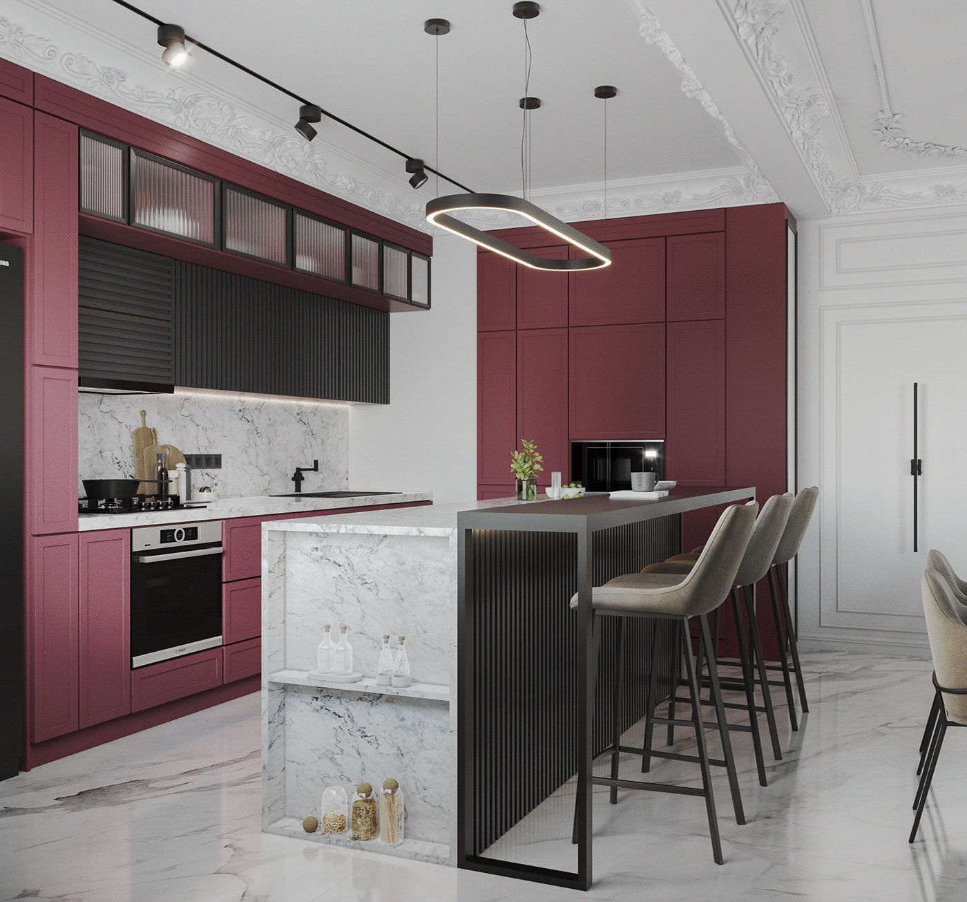 Bordeaux dining room interior design  kitchen KitchenStudio living room modern Render visualization