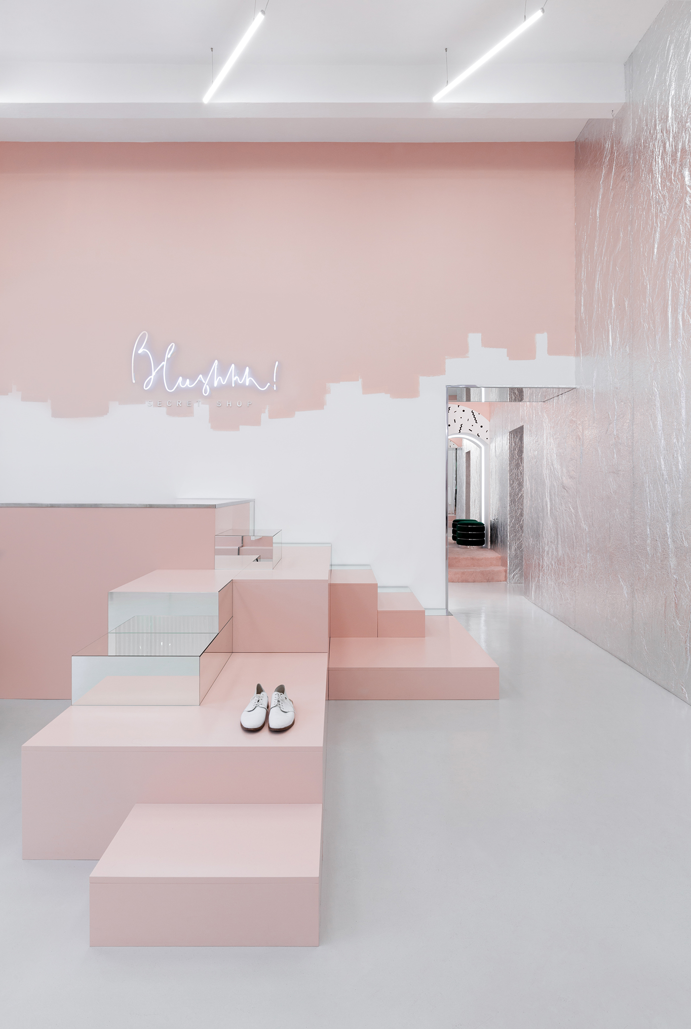 Interior Retail showroom blush metallic design Fashion 