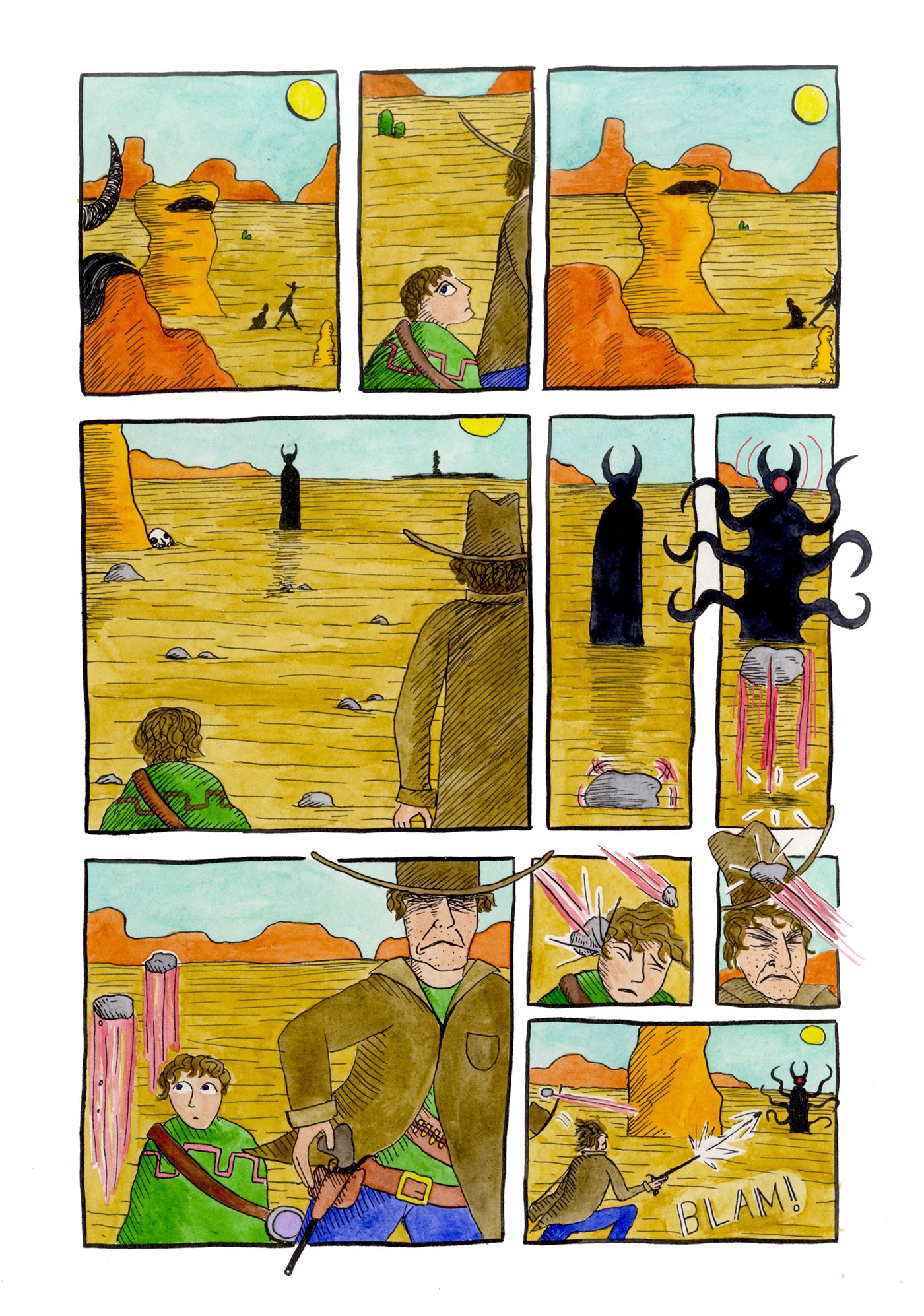 ILLUSTRATION  ink watercolor western story Sequential Arts Drawing 