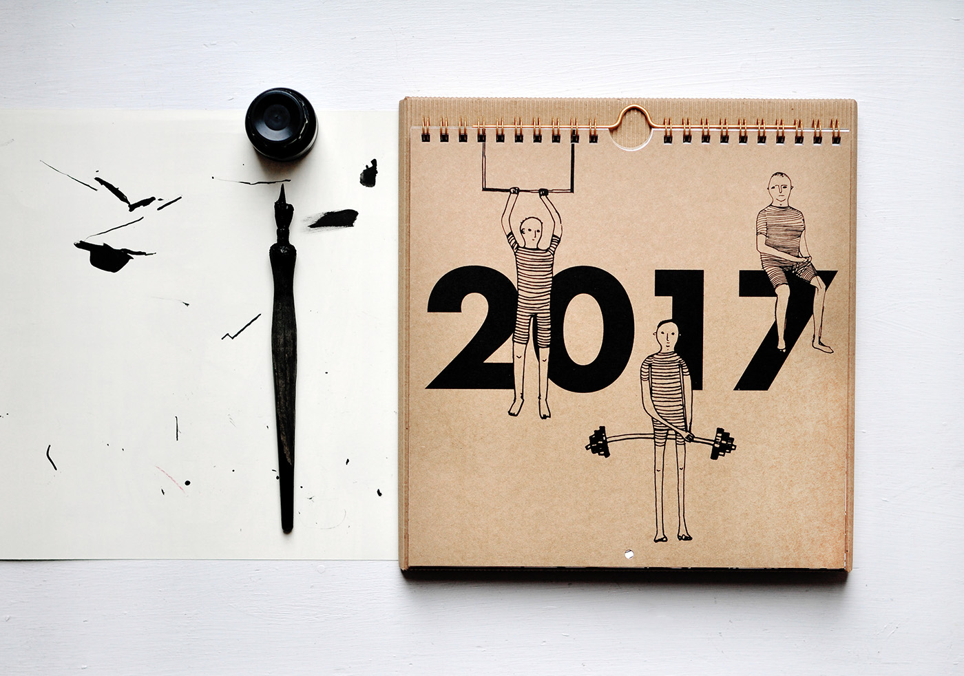 calendar calendar2017 ILLUSTRATION  art paper eco ink Drawing  black kalendarz