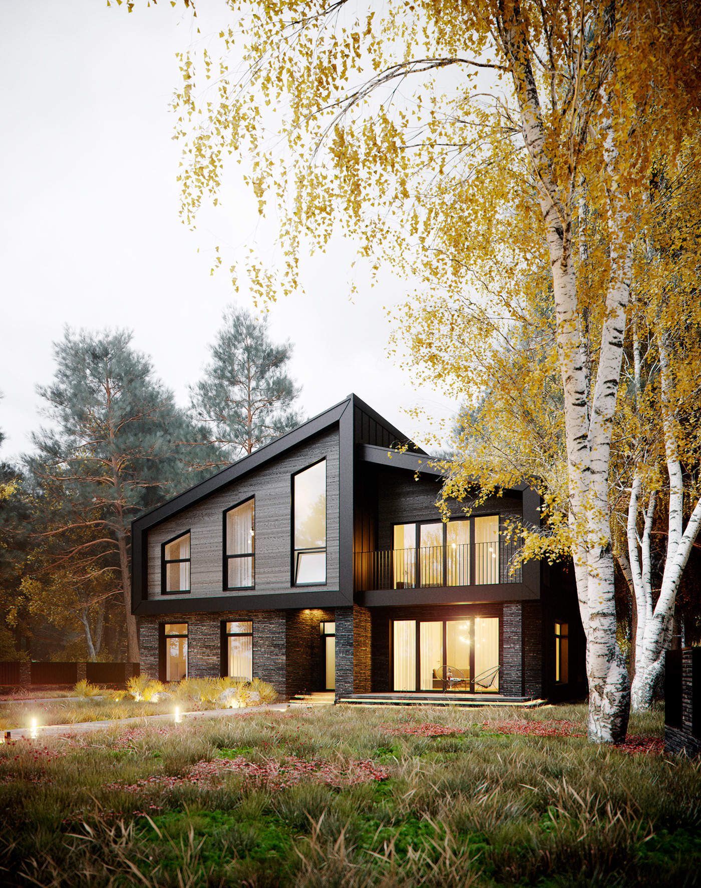 house House Project architecture corona renderer visualization Russia private house archviz black house brick