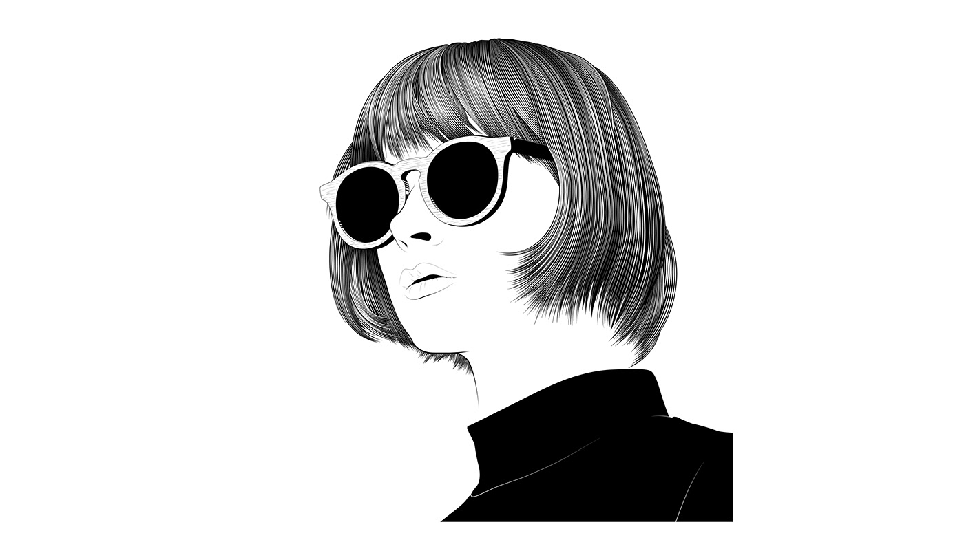 adobe illustrator vector portrait portrait black and white ILLUSTRATION  vector art minimal hair woman