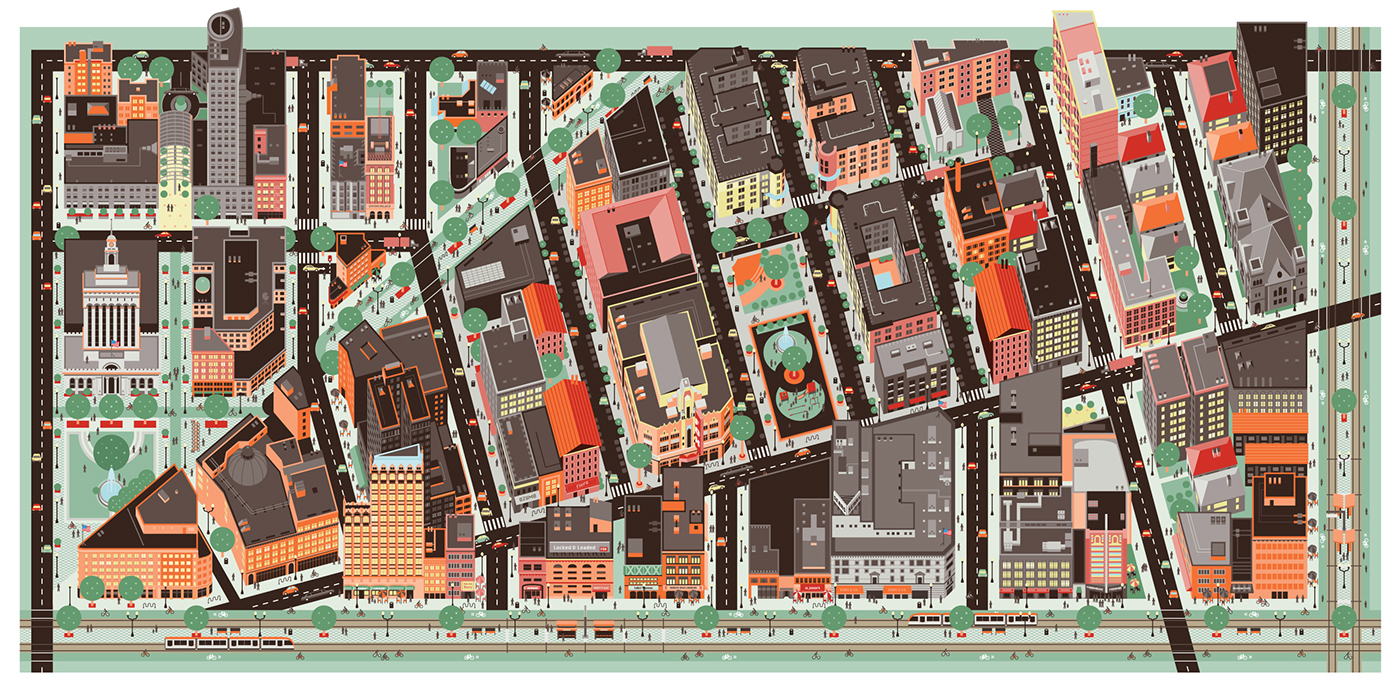 oakland downtown map public buildings city Landscape vector