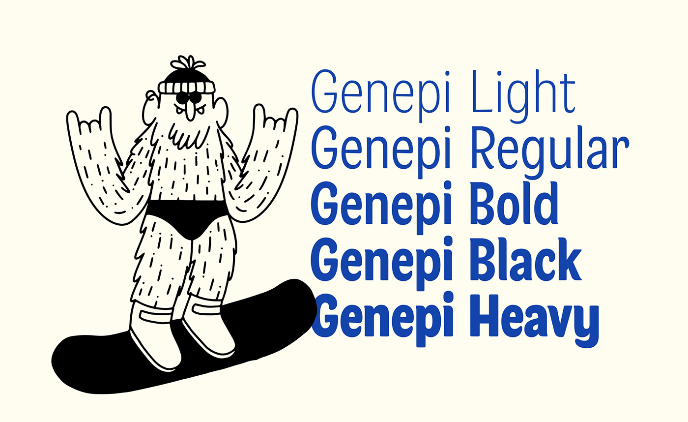 type font Typeface font design Character design  doodle people Ski snowboard typography design