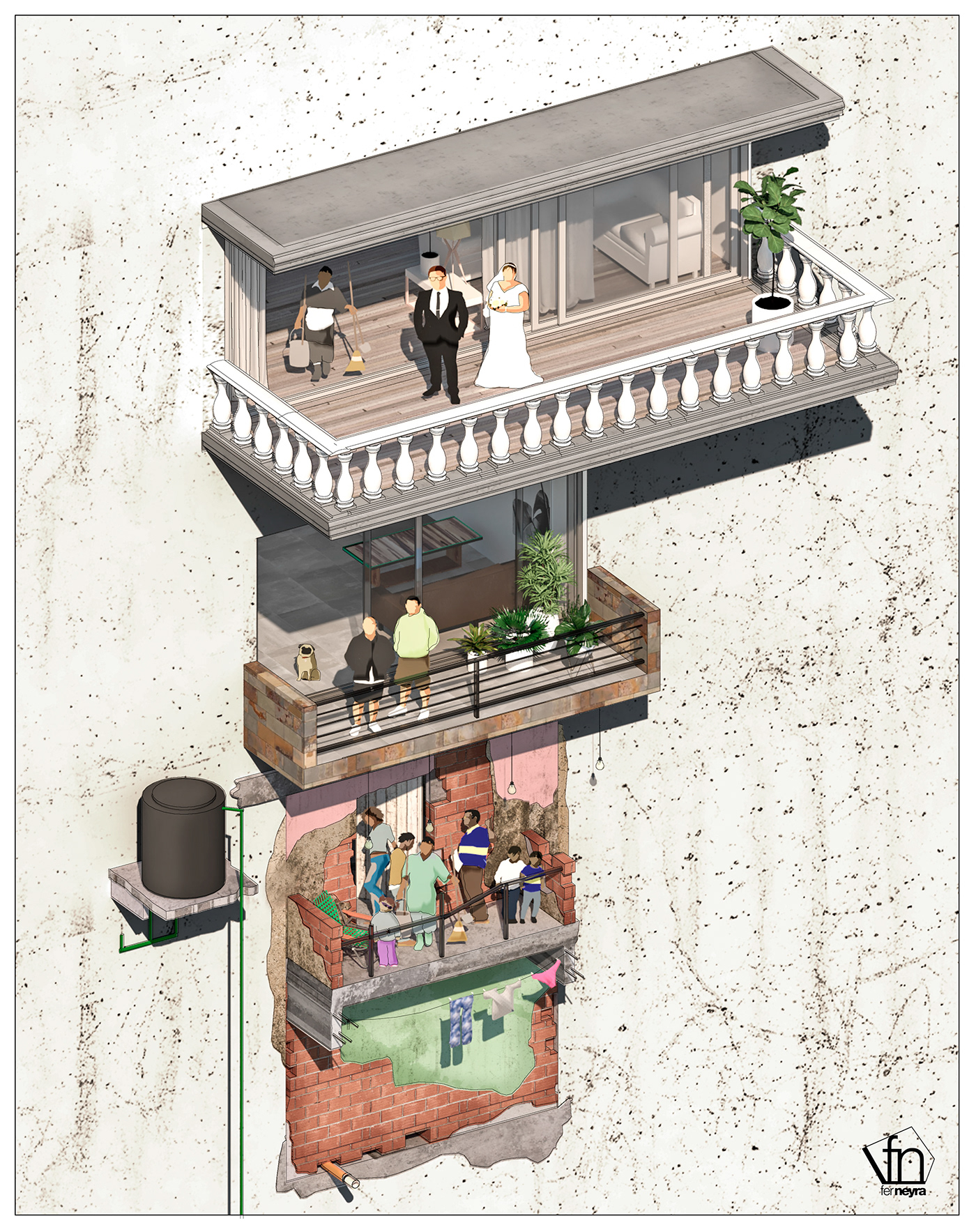 3D architecture art balcon building design distance house model social
