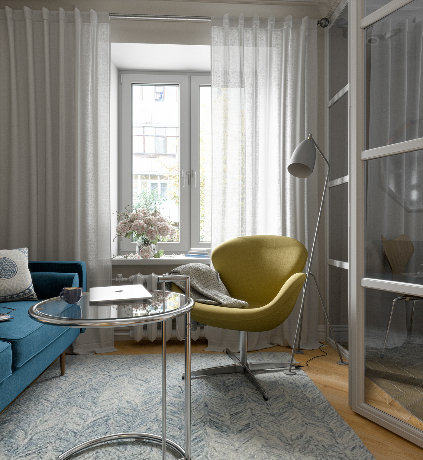 3D visualisation CG Interior viz design home interior cozy mid century