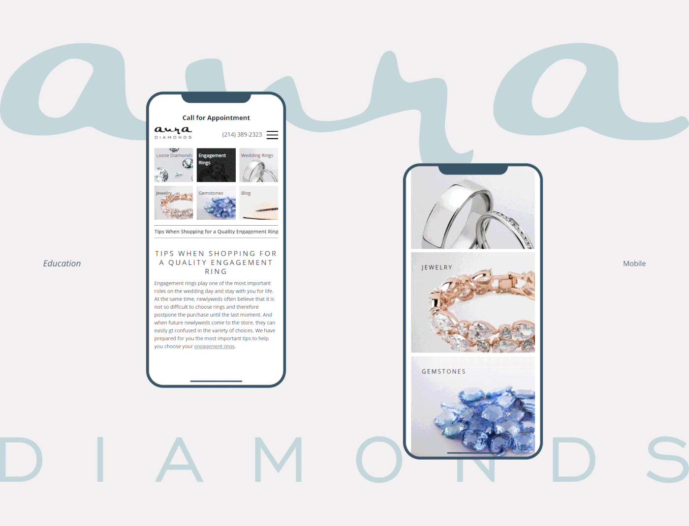 Adaptive Aura design diamonds jewelry site store UI/UX vis-a-vis Web